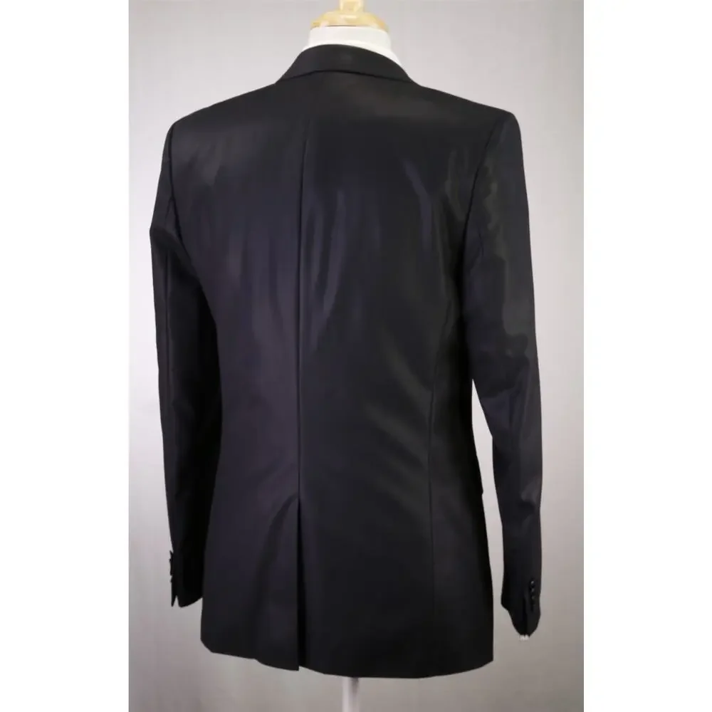 Hugo Boss Red Label Black Sharkskin Shiny Wool 2-Btn Slim Fit Suit 40L